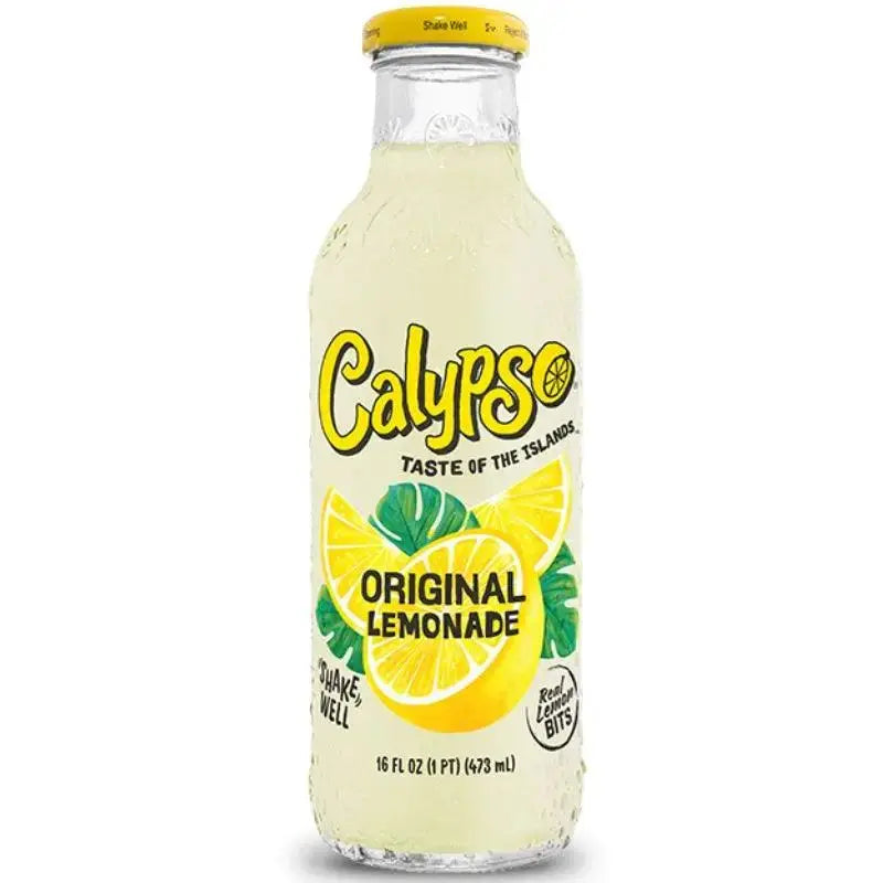Boca originalne limunade Calypso 473 ml, prozirna staklena boca s naljepnicom
