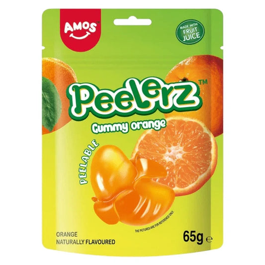 Vrećica gumenih bombona Amos Peelerz s okusom naranče, 65 g