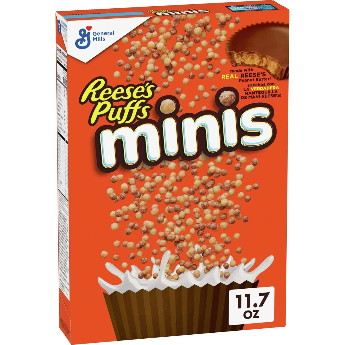 Kutija žitarica Reese's Puffs minis, 331 g, s čokoladnim okusom.
